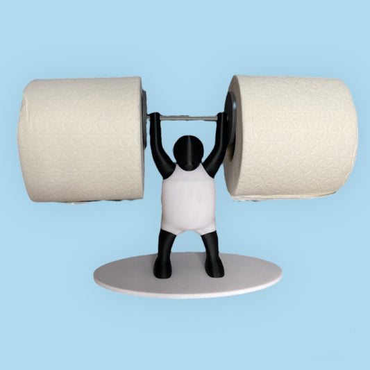 Funny weightlifter toilet roll holder